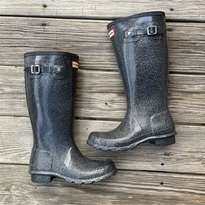Grey glitter hunter boots